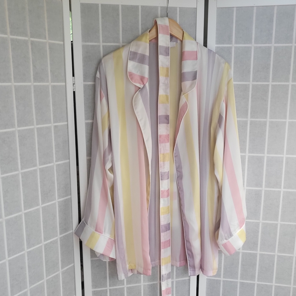 Missguided Pastel Stripe Belted Satin Robe Sz M